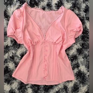 Amazon Essentials Pink Button-Up Top